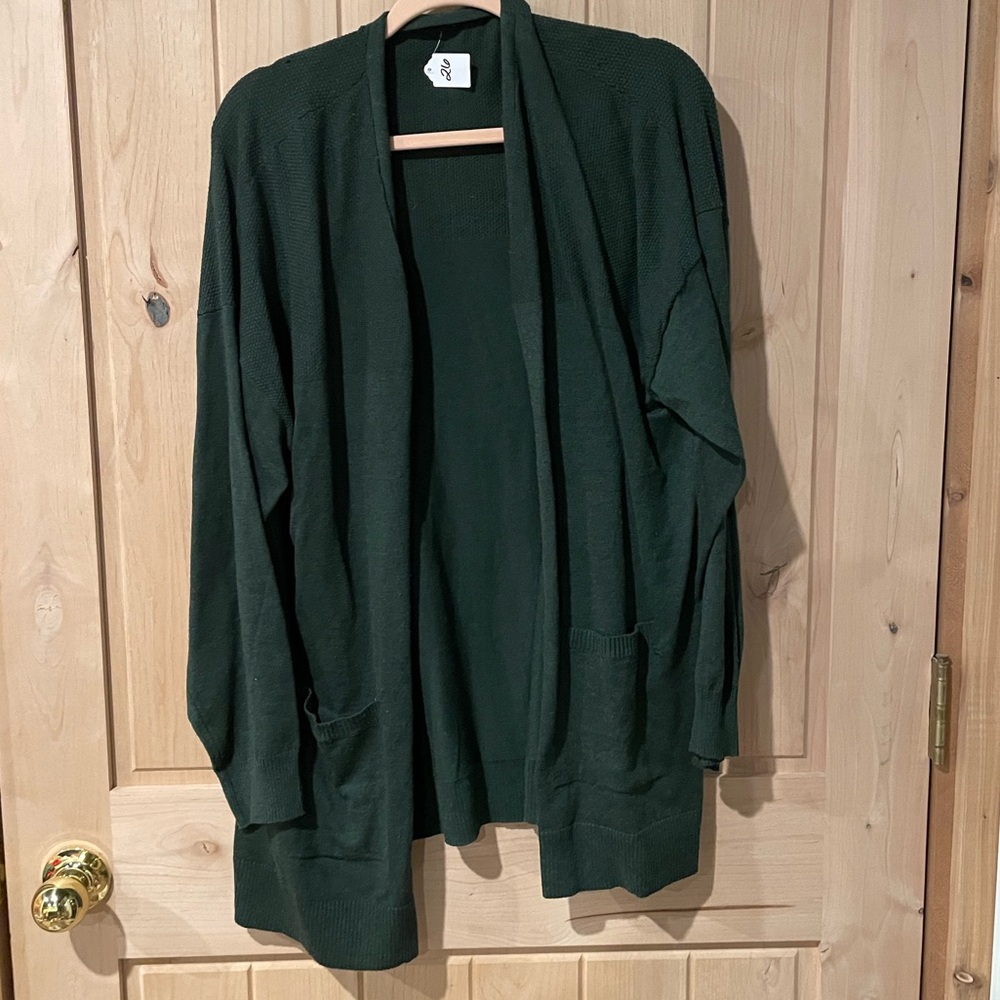 094 Ladies XXL Green Textured Open Front Cardigan. GUC